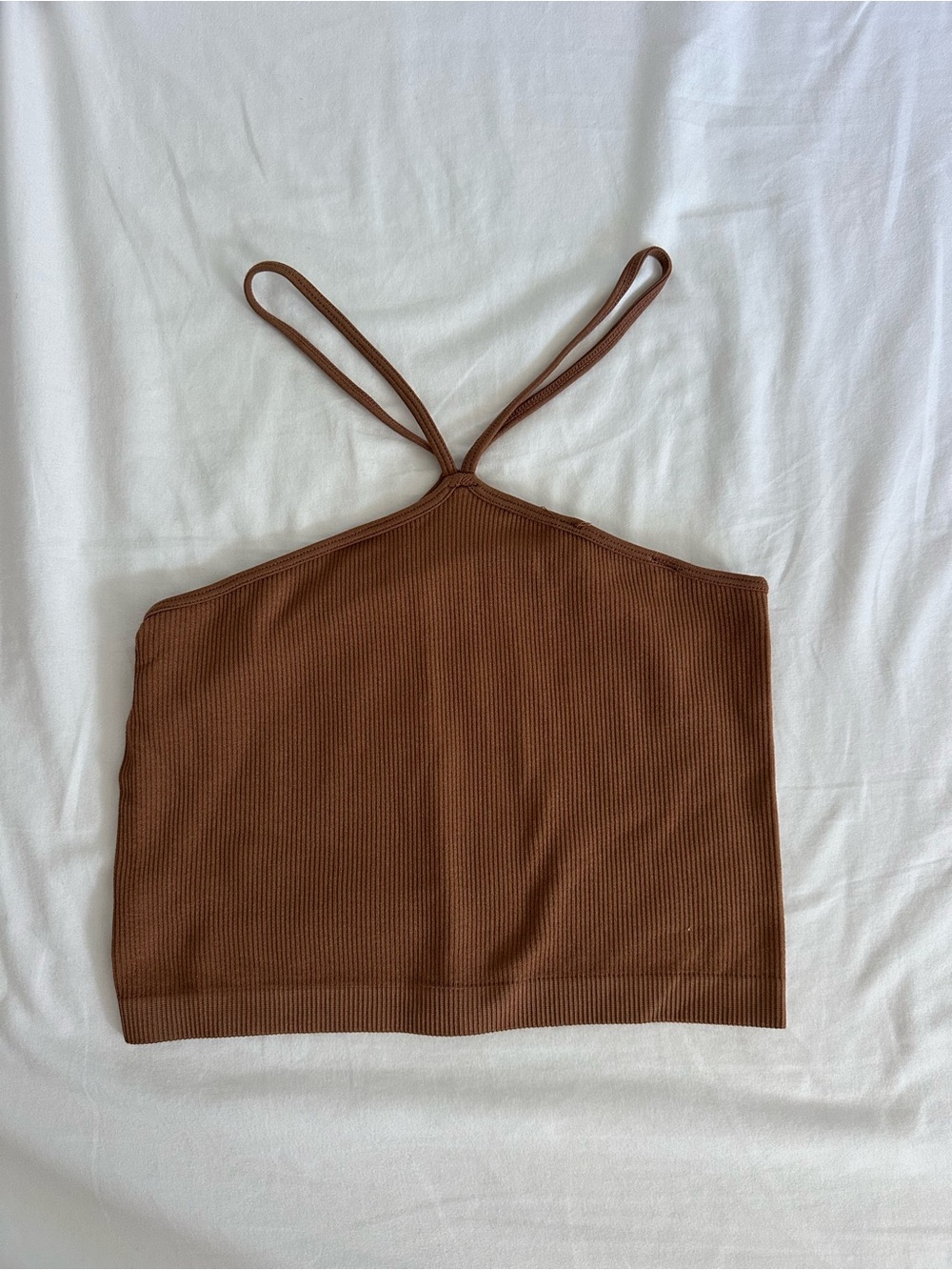 Ribbed Brown Halter Crop Top
